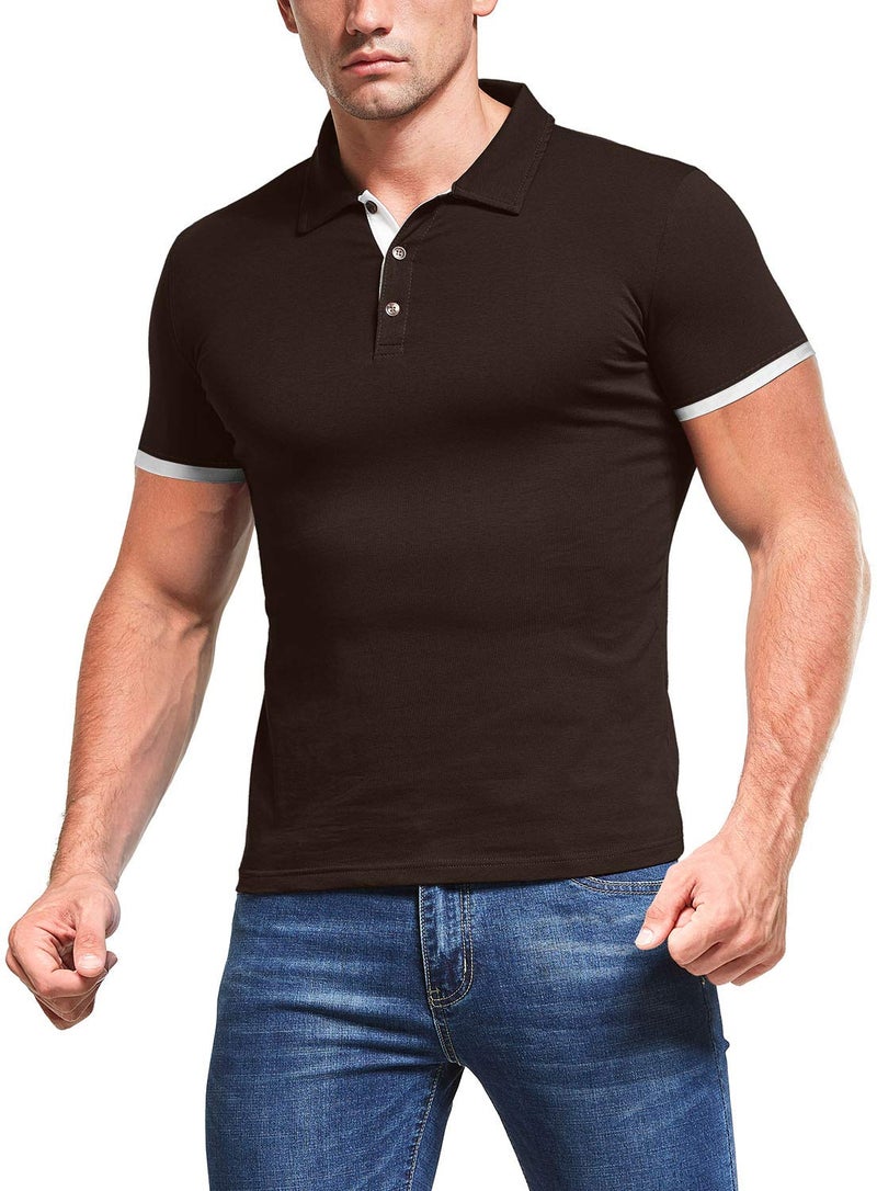 KUYIGO Men's Short Sleeve Polo Shirts Casual Slim Fit Basic Designed Cotton Shirt Medium Maroon - Image 3
