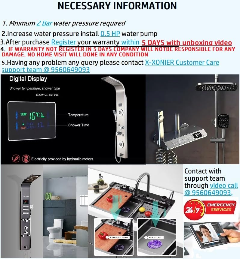 X-XONIER Stainless Steel 304 Grade Shower Panel 4-in-1 Tower System Rainfall shower Body Massage Spray Handheld shower Easy Connect Matt Finish B Silver - Image 5