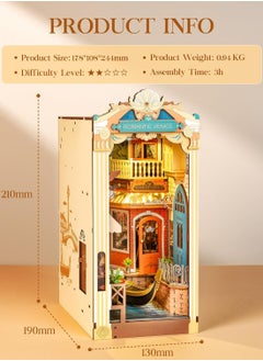 Robotime Rolife Book Nook TGB08 Romantic Venice Bookshelf Decoration with LED Lights, DIY Miniature House Kits, 3D Puzzle for Adults to Build, Decorative DIY Crafts/Birthday Gifts/Home Decor, Ideal Gift for Girls & Boys, Teens & Adults  - Image 1