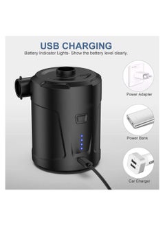 KASTWAVE مضخة هواء كهربائية للنفخ، مع 3 فوهات USB/ 5000mAh بطارية قابلة للشحن، للمراتب الهوائية، عوامات السباحة، سرير هوائي، مضخة قابلة للتدوير المحمولة  - Image 2