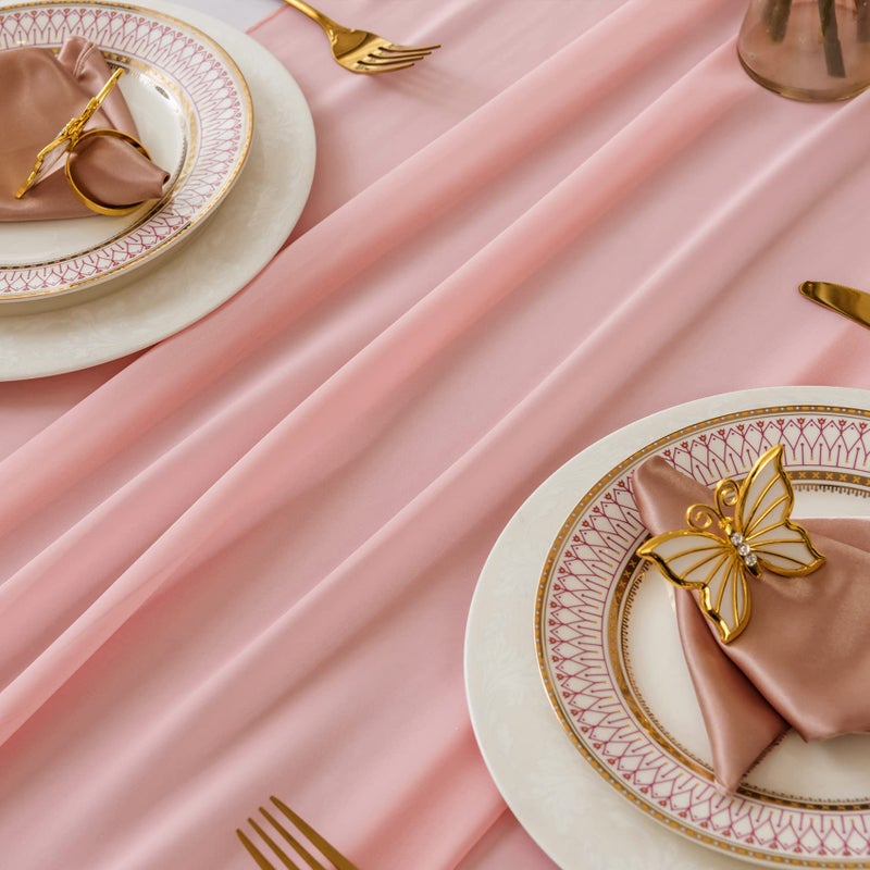 flohar 6Pack 9ft Chiffon Table Runner 14x108 Inch Sheer Romantic Table Runner for Wedding Birthday Party Bridal Shower Outdoor Decoration-Light Pink - Image 4