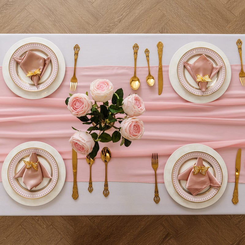 flohar 6Pack 9ft Chiffon Table Runner 14x108 Inch Sheer Romantic Table Runner for Wedding Birthday Party Bridal Shower Outdoor Decoration-Light Pink - Image 3