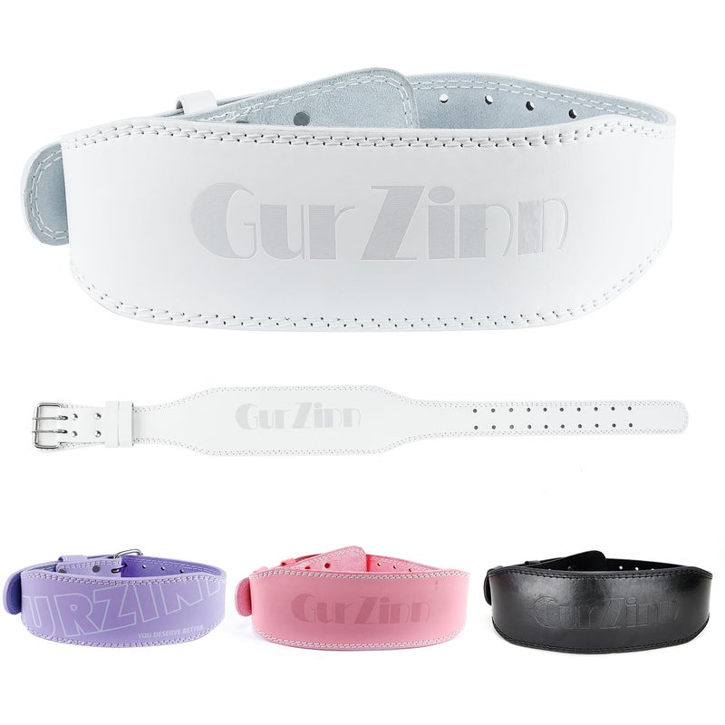 GurZinn 7 Mm Leather Fitness Weight Lifting Belt For Women & Men With 4 Inches Padded Lumbar Support For Power Lifting Workout & Squats Exercise(White/Xs) - Image 1