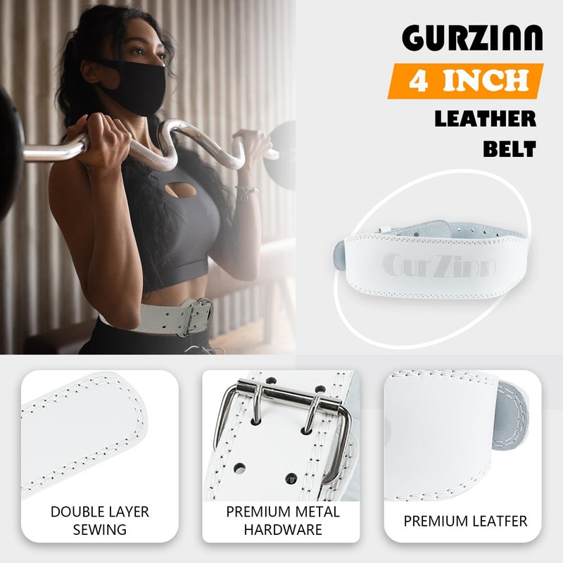 GurZinn 7 Mm Leather Fitness Weight Lifting Belt For Women & Men With 4 Inches Padded Lumbar Support For Power Lifting Workout & Squats Exercise(White/Xs) - Image 2