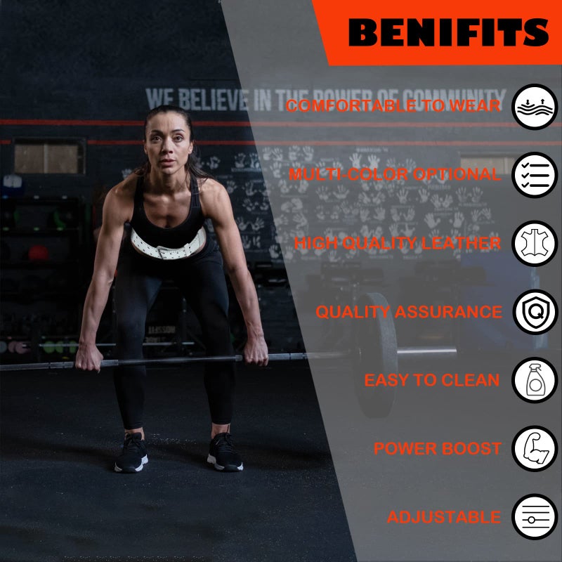 GurZinn 7 Mm Leather Fitness Weight Lifting Belt For Women & Men With 4 Inches Padded Lumbar Support For Power Lifting Workout & Squats Exercise(White/Xs) - Image 3