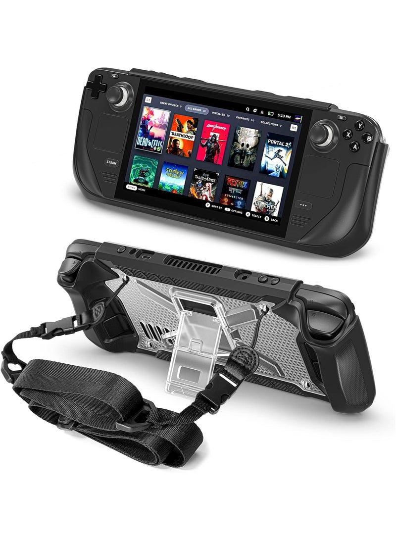 Steam Deck case with foldable stand and shoulder strap, shock-absorbing TPU case, non-slip sturdy armor for ultimate protection - Image 1