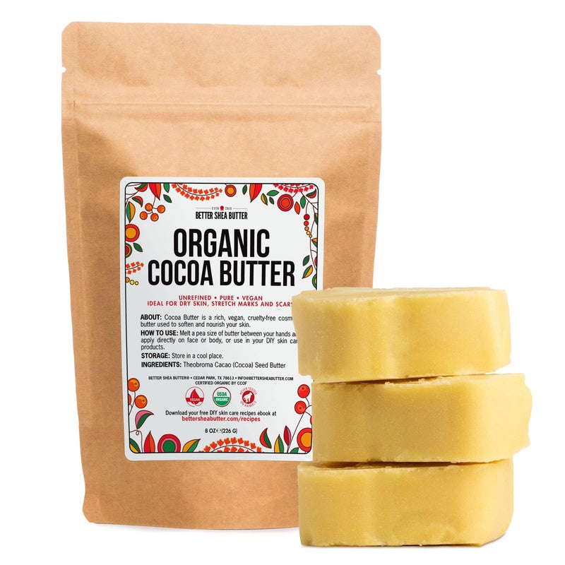 Better Shea Butter Organic Cocoa Butter Raw Unrefined - Food Grade USDA Certified - for Scars, Stretch Marks Cream - 100% Cocoa Butter Raw Organic for Skin Moisturizer, Lip Balm 8 oz - Image 1