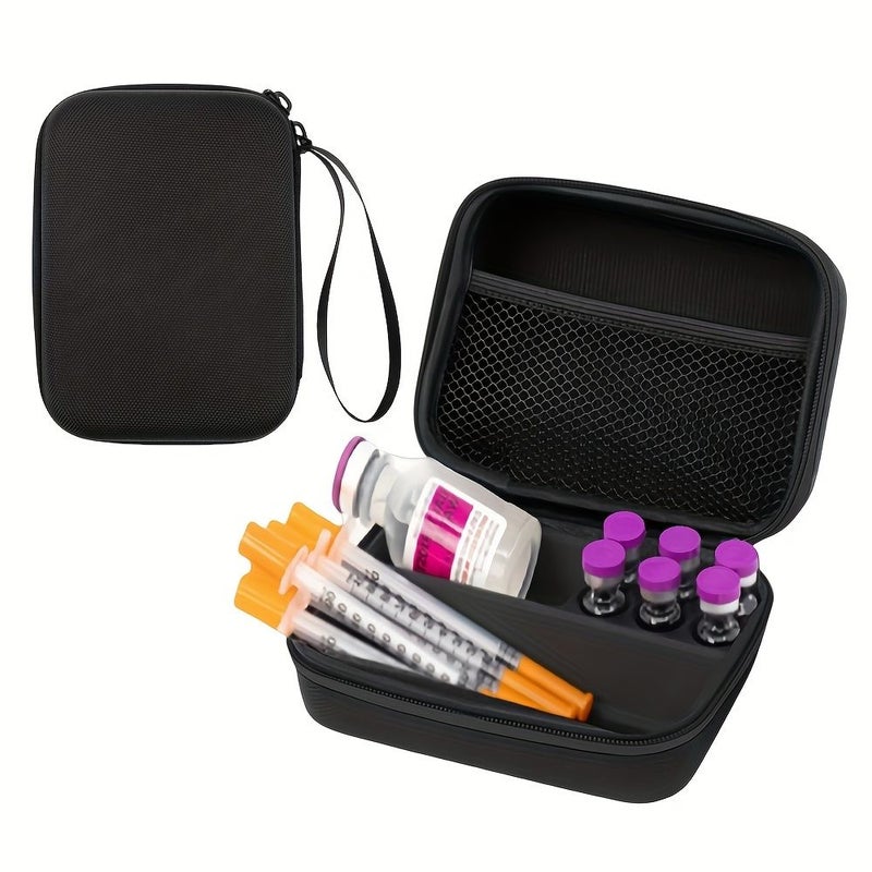 Black Portable Bag Insulin Kit Storage Case Diabetes Care Organizer Hard Shell Travel Home Office - Image 2