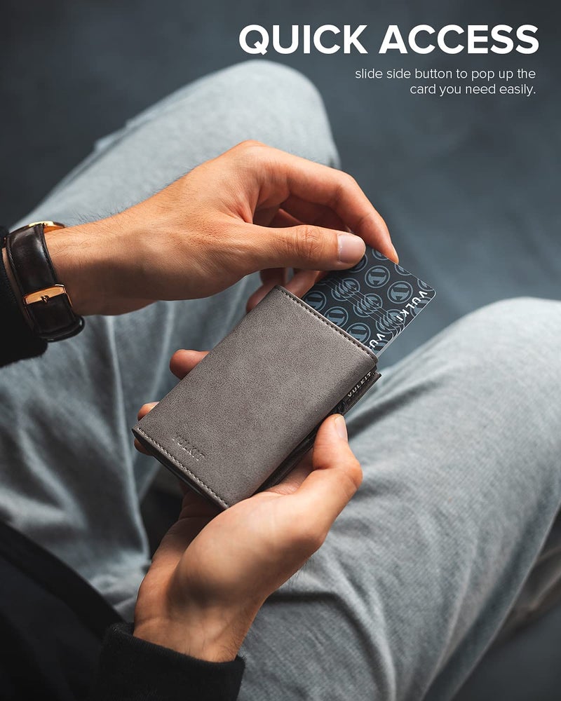 VULKIT محفظة حامل بطاقات VULKIT مع جيب عملات وإغلاق مغناطيسي وبطاقات قابلة للظهور مع نافذة هوية محفظة جلدية للنقود وبطاقات الائتمان، رمادي - Image 3
