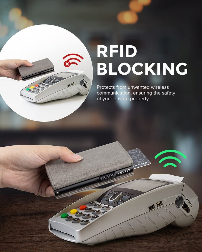 VULKIT محفظة حامل بطاقات VULKIT مع جيب عملات وإغلاق مغناطيسي وبطاقات قابلة للظهور مع نافذة هوية محفظة جلدية للنقود وبطاقات الائتمان، رمادي - Image 5
