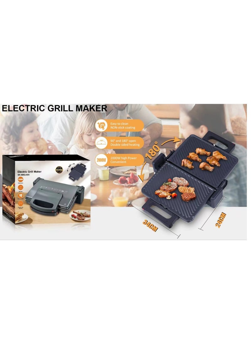 Electric Grill & Sandwich Maker Heavy Duty– Panini Press, BBQ Steak Grill, Snack & Toast Maker with Non-Stick Plates, Indoor Countertop Grill for Home Kitchen - Image 3