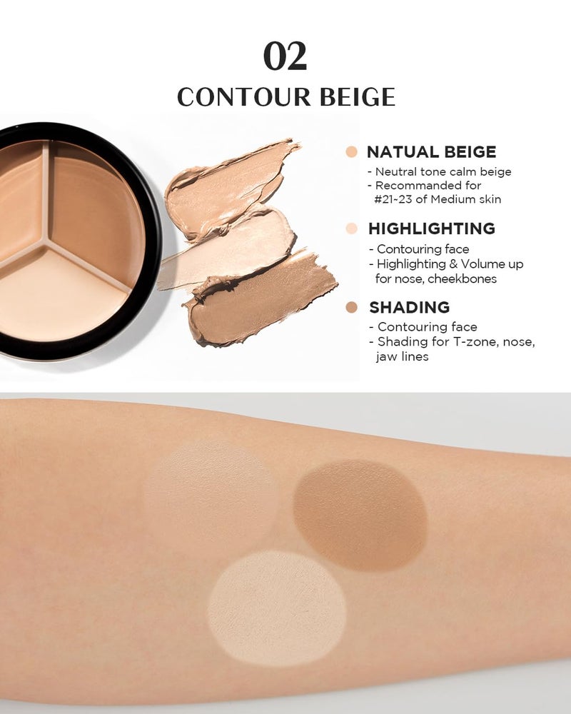 THESAEM Cover Perfection Triple Pot Concealer 2-Pack Set - 01 Correct Beige & 02 Contour Beige Bundle - 6-Color Multi Concealer Palette Kit - Korean Makeup with Sweet Almond Oil for Complete Coverage - Image 5