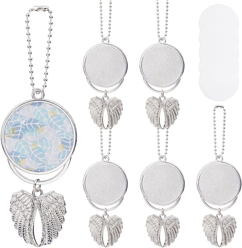 SUNNYCLUE 5Pcs Sublimation Keychain Blanks Guardian Angel Keychain Making Kit Sublimation Blanks Bulk Angel Wing Keychain Charms Heat Transfer Photo Frame for Car Mirror Home Hanging Decoration - Image 1