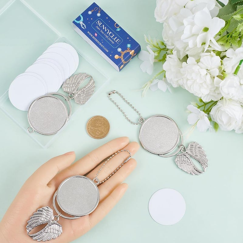 SUNNYCLUE 5Pcs Sublimation Keychain Blanks Guardian Angel Keychain Making Kit Sublimation Blanks Bulk Angel Wing Keychain Charms Heat Transfer Photo Frame for Car Mirror Home Hanging Decoration - Image 3