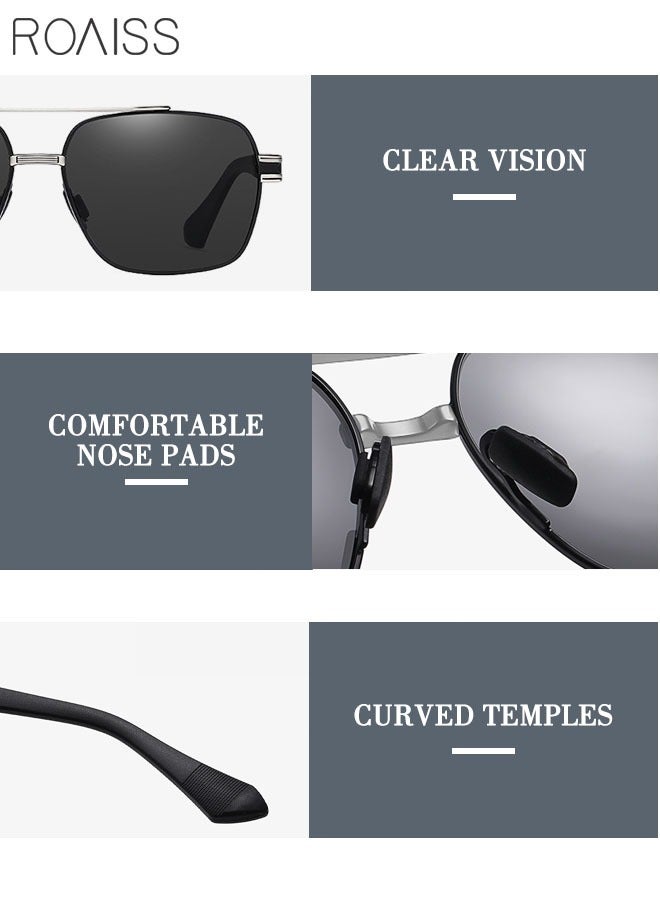roaiss Men's Aviator Polarized Sunglasses, UV400 Protection Sun Glasses with Metal Frame, Fashion Anti-Glare Sun Shades for Men Driving, Fishing, Traveling, Black Silver, 57mm - Image 5