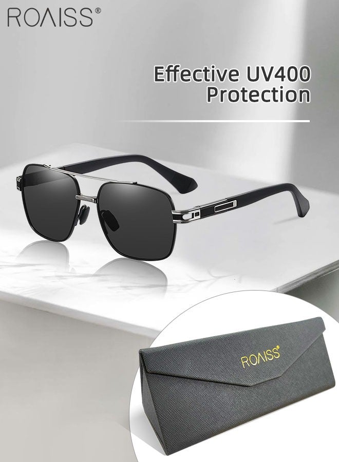roaiss Men's Aviator Polarized Sunglasses, UV400 Protection Sun Glasses with Metal Frame, Fashion Anti-Glare Sun Shades for Men Driving, Fishing, Traveling, Black Silver, 57mm - Image 1