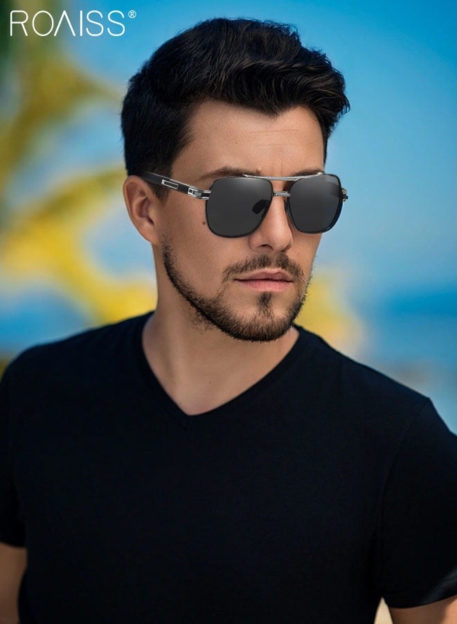 roaiss Men's Aviator Polarized Sunglasses, UV400 Protection Sun Glasses with Metal Frame, Fashion Anti-Glare Sun Shades for Men Driving, Fishing, Traveling, Black Silver, 57mm - Image 2