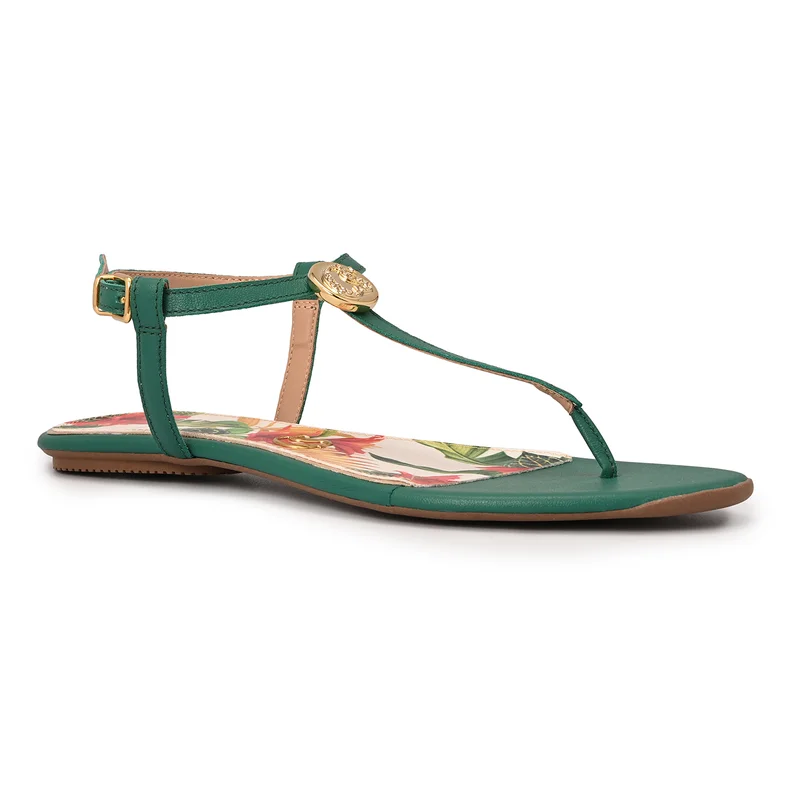 Flat Sandal Eucalyptus Green Straps Floral Print