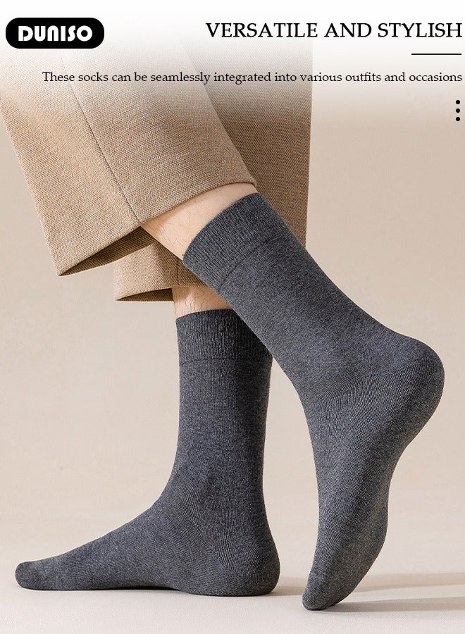 DUNISO 5 Pairs Men's Cotton Socks, Mid-Calf, Dress Socks, Moisture Wicking, Lightweight and Comfortable Suitable for All Seasons, a Variety of Colors for Business Casual Wear - Image 4