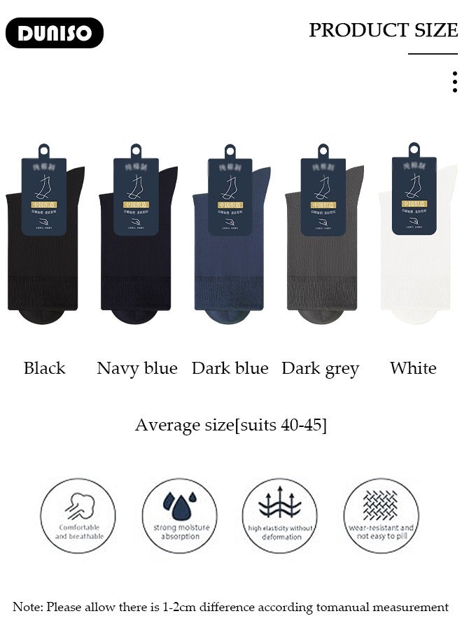 DUNISO 5 Pairs Men's Cotton Socks, Mid-Calf, Dress Socks, Moisture Wicking, Lightweight and Comfortable Suitable for All Seasons, a Variety of Colors for Business Casual Wear - Image 2