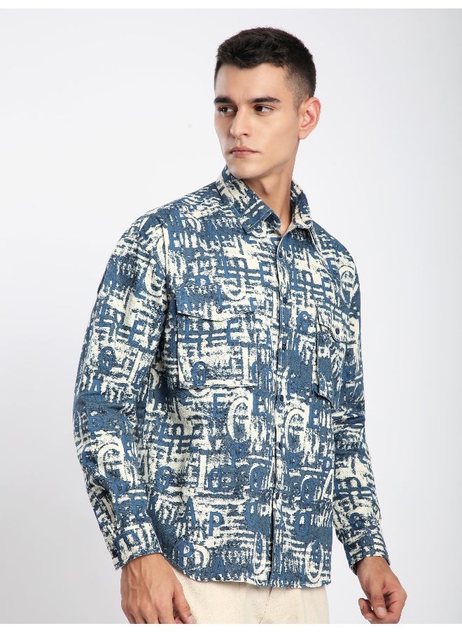 Beyoung Savoy Blue Crush Print Shirt  - Image 1