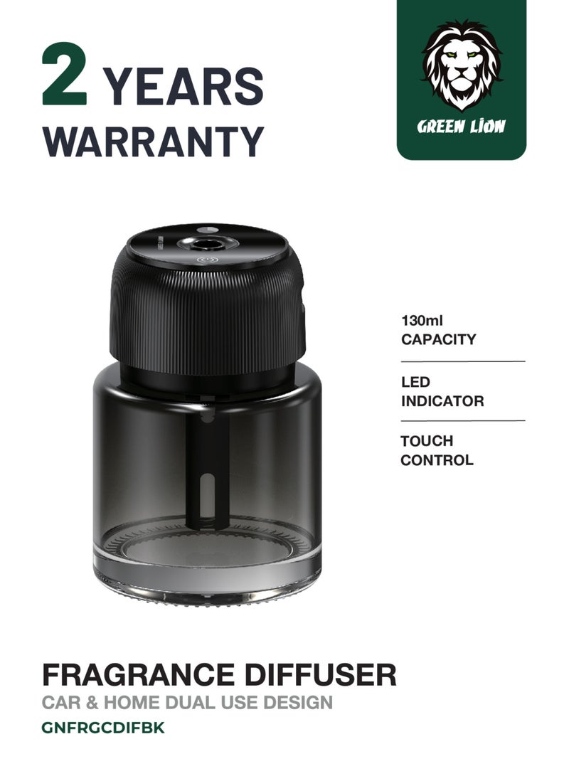 GREEN LION Fragrance Diffuser 130ml Car and Home Dual Use Design with 3 Spray Modes /  Touch Control / LED Display / Up to 4 Hours Working Time / Blue, Green & Purple Light Spray Modes / Type-C Charging Port  - Black - Image 1