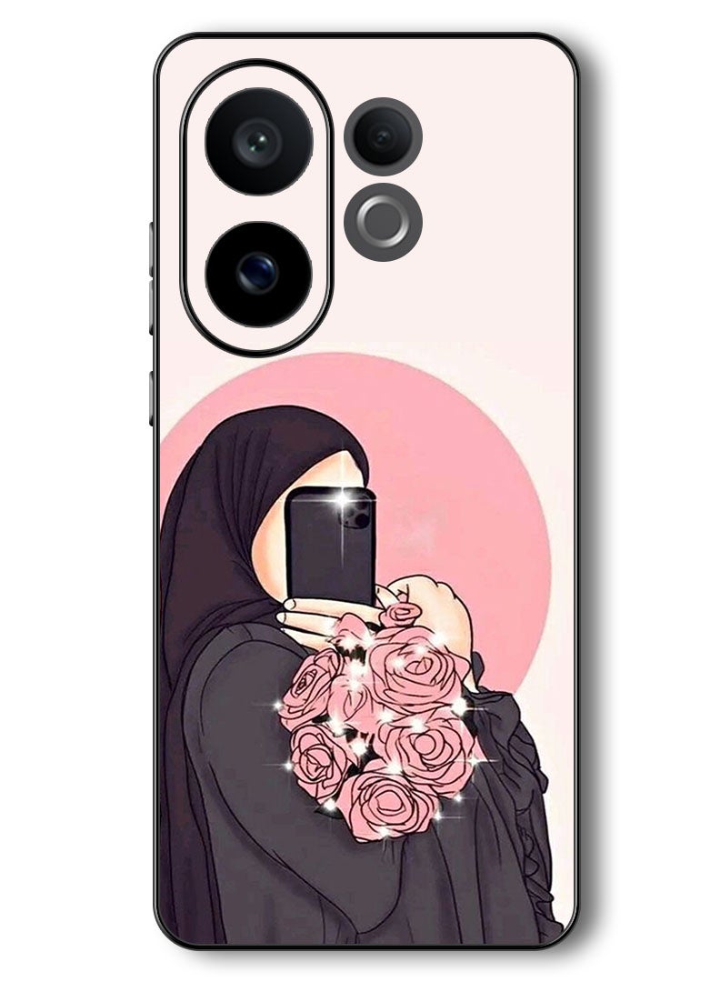 Theodor Case Compatible with Vivo V60 6.77 Inch Protection Shockproof Bumper Cover Making Selfies While Holding Flowers - Image 1