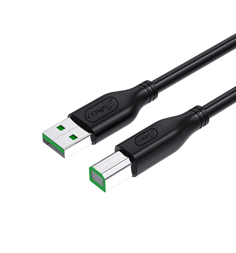 COMPIX USB 2.0 Printer Cable 1.5M (A to B), High-Speed 480Mbps, Silver-Plated & Triple Shielded Braided Cord for HP DeskJet, Laptop, Canon, Brother, Lexmark, Envy, Scanner, Fax, Digital Piano, PC - Image 1