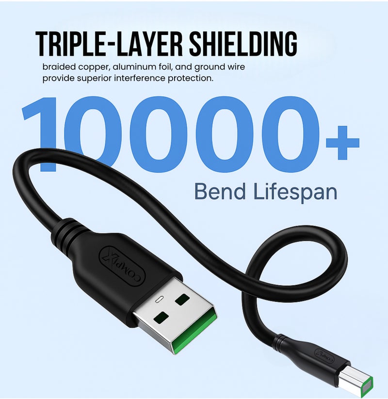 COMPIX USB 2.0 Printer Cable 1.5M (A to B), High-Speed 480Mbps, Silver-Plated & Triple Shielded Braided Cord for HP DeskJet, Laptop, Canon, Brother, Lexmark, Envy, Scanner, Fax, Digital Piano, PC - Image 3