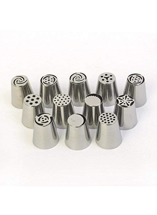 VIBGYOR PRODUCTS VIBGYOR PRODUCTS Stainless Steel 12pcs Russian Pastry Piping Nozzles Cake Decorating Icing Tips  - Image 3