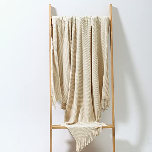 CREVENT Super Cozy Soft and Warm Chenille Throw Blanket for Sofa Couch Chair Bed, Spring Summer Fall All Season Use, Gift for Mom Girlfriend (50''X60'' Ivory) - Image 2
