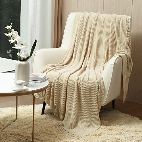 CREVENT Super Cozy Soft and Warm Chenille Throw Blanket for Sofa Couch Chair Bed, Spring Summer Fall All Season Use, Gift for Mom Girlfriend (50''X60'' Ivory) - Image 1