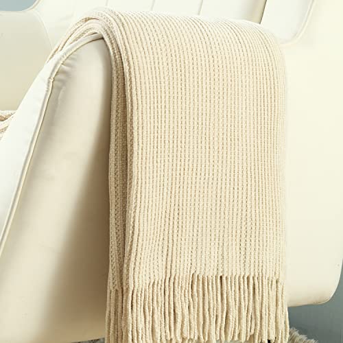 CREVENT Super Cozy Soft and Warm Chenille Throw Blanket for Sofa Couch Chair Bed, Spring Summer Fall All Season Use, Gift for Mom Girlfriend (50''X60'' Ivory) - Image 3