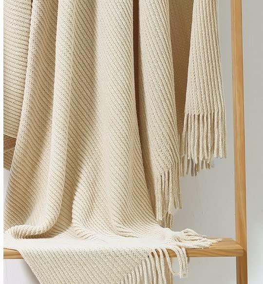 CREVENT Super Cozy Soft and Warm Chenille Throw Blanket for Sofa Couch Chair Bed, Spring Summer Fall All Season Use, Gift for Mom Girlfriend (50''X60'' Ivory) - Image 4
