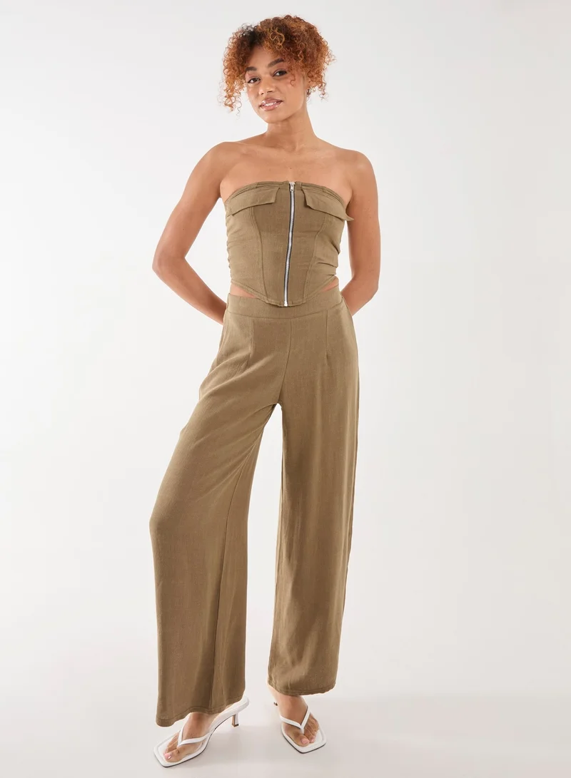 بينك فانيلا بلوزة كتان بتصميم كارجو