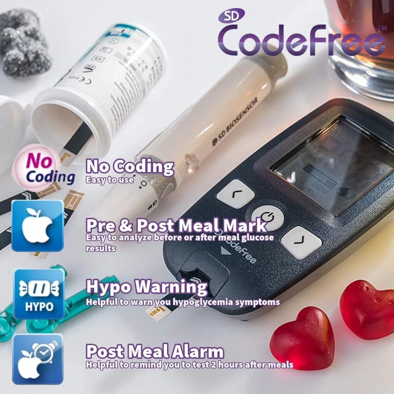 Codefree SD CodeFree Glucose Monitor Kit Blood Sugar Monitor with 500 Memory Test Strips Lancets Diabetes Testing Kit for Blood Sugar Test mmolL UK Standard - Image 2