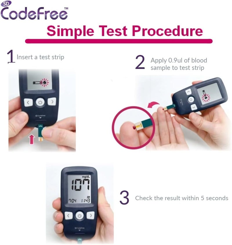 Codefree SD CodeFree Glucose Monitor Kit Blood Sugar Monitor with 500 Memory Test Strips Lancets Diabetes Testing Kit for Blood Sugar Test mmolL UK Standard - Image 3
