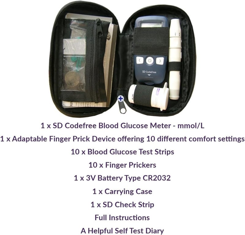 Codefree SD CodeFree Glucose Monitor Kit Blood Sugar Monitor with 500 Memory Test Strips Lancets Diabetes Testing Kit for Blood Sugar Test mmolL UK Standard - Image 5