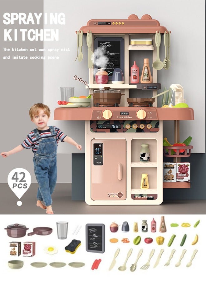 مجموعة لعب المطبخ 42 قطعة للأولاد والبنات ألعاب المطبخ مع أضواء وأصوات واقعية محاكاة الرذاذ واللعب بالوعة الطعام التظاهري مع مجموعة مطبخ صغيرة للأطفال الصغار ألعاب الطعام التظاهري - Image 1
