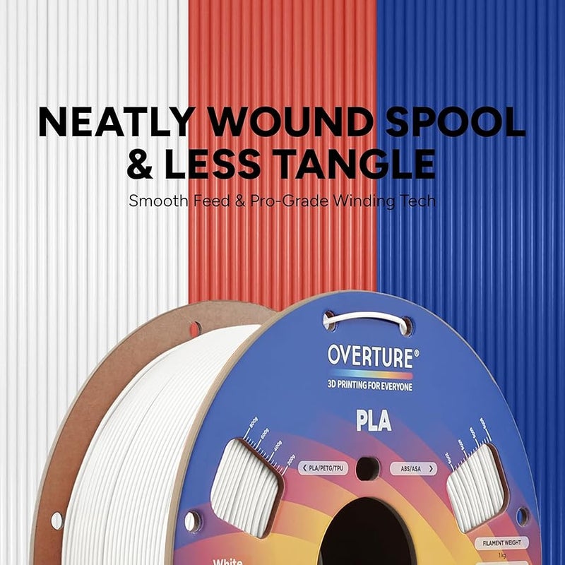 OVERTURE PLA Filament 1.75mm with 3D Build Surface 200mm x 200mm 3D Printer Consumables, 1kg Spool (2.2lbs), Dimensional Accuracy +/- 0.05 mm, Fit Most FDM Printer, White - Image 3