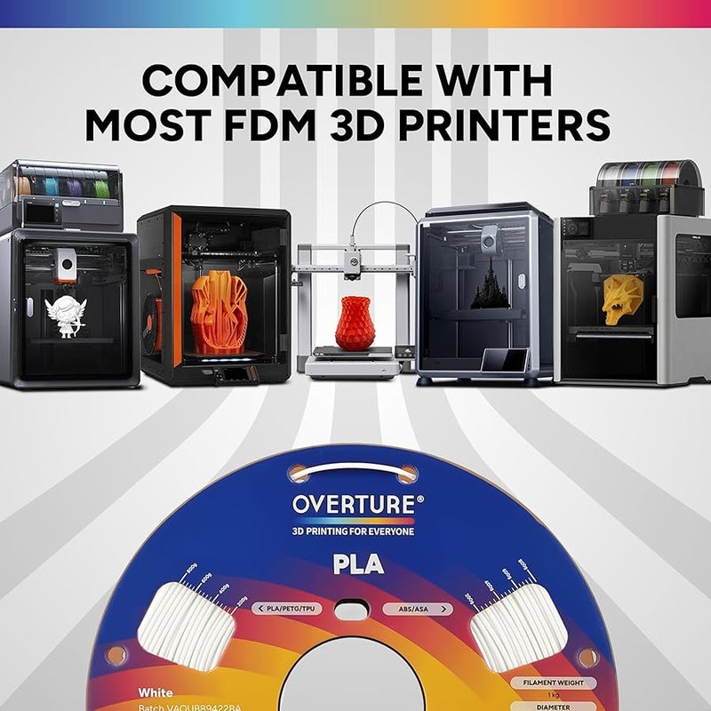 OVERTURE PLA Filament 1.75mm with 3D Build Surface 200mm x 200mm 3D Printer Consumables, 1kg Spool (2.2lbs), Dimensional Accuracy +/- 0.05 mm, Fit Most FDM Printer, White - Image 5