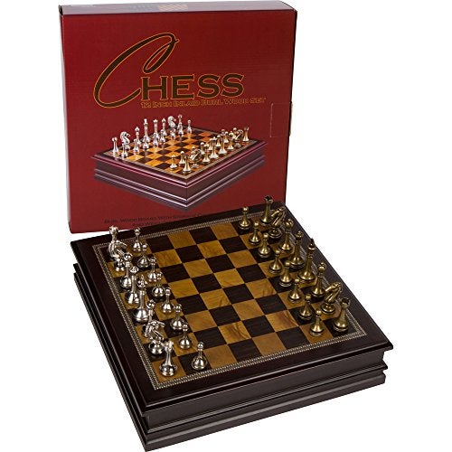 Best Chess Set مجموعة لعبة الشطرنج الخشبية المزخرفة مع قطع معدنية متوسطة 12 × 12 بوصة - Image 1