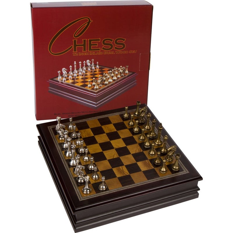 Best Chess Set مجموعة لعبة الشطرنج الخشبية المزخرفة مع قطع معدنية متوسطة 12 × 12 بوصة - Image 2