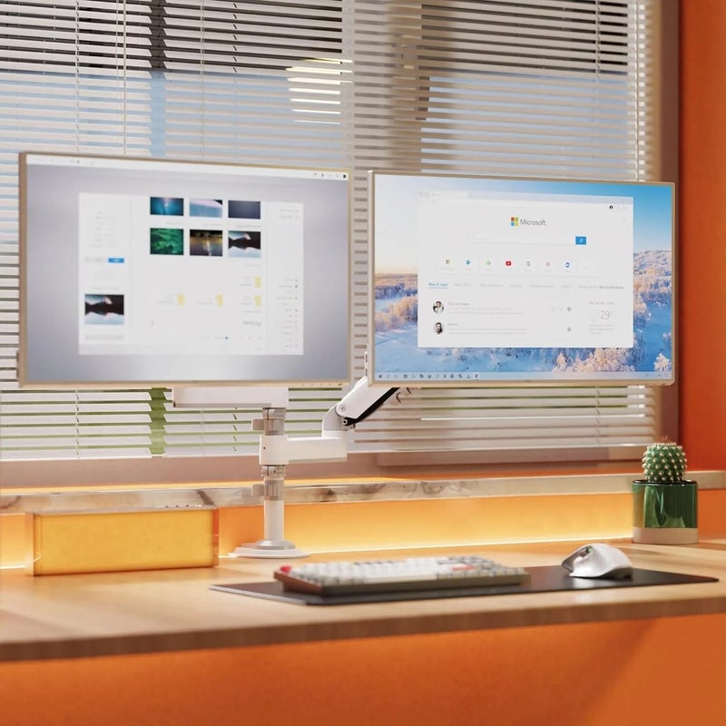 NB ERGONOMIC Dual Monitor Arm Gas Spring Desk Mount Supports Two 17" to 27" Screens up to 19.8 lbs for Each Monitor, VESA 75x75 & 100x100, 360° Rotation, Tilt & Swivel Adjustments, White - H180W - Image 3