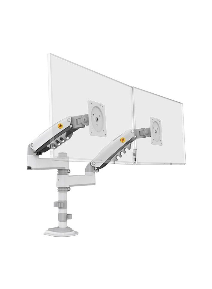 NB ERGONOMIC Dual Monitor Arm Gas Spring Desk Mount Supports Two 17" to 27" Screens up to 19.8 lbs for Each Monitor, VESA 75x75 & 100x100, 360° Rotation, Tilt & Swivel Adjustments, White - H180W - Image 1