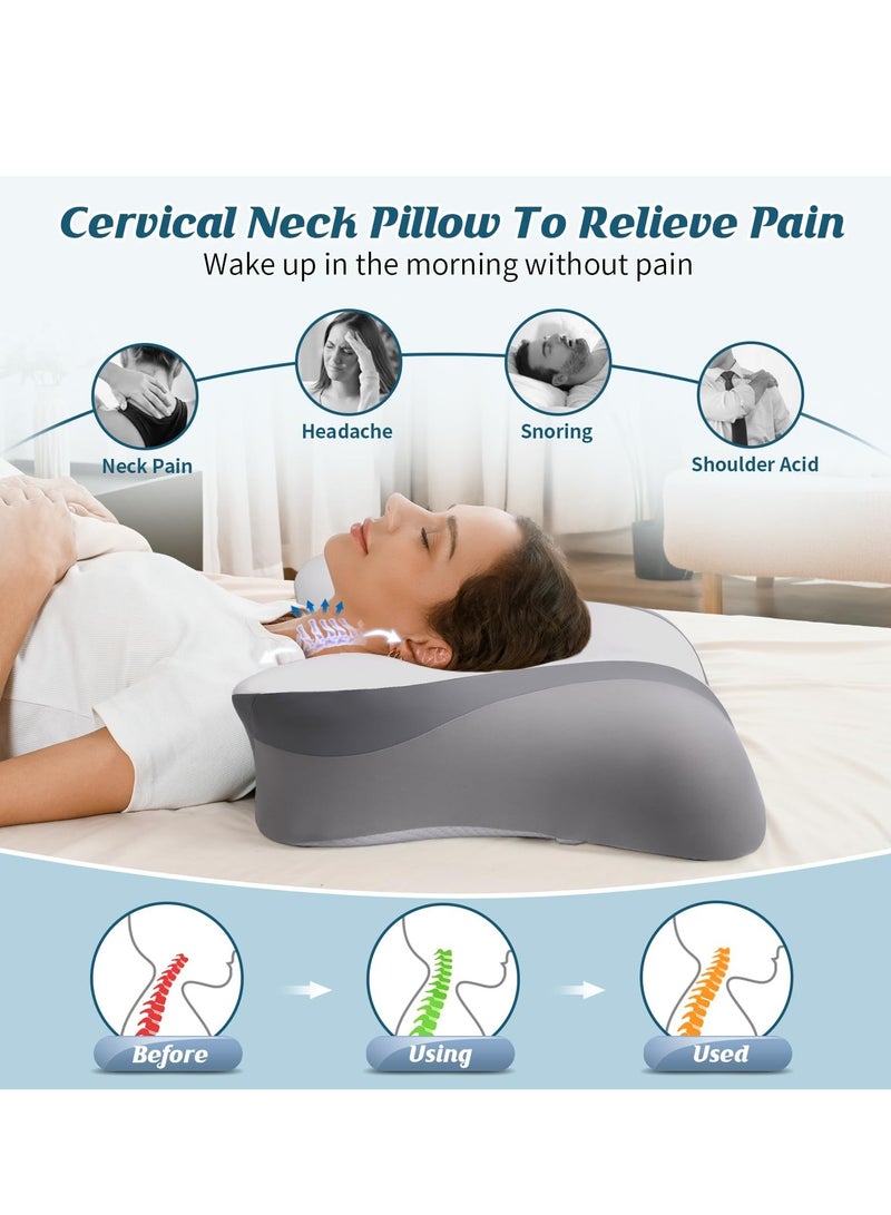 NIUB Cervical Neck Pillow for Pain Relief,  Ergonomic Side Sleeping Pillow, Orthopedic Pillow for Side Sleepers, Memory Foam Pillows with Cooling Pillowcase, Neck Support Cushion - Image 2
