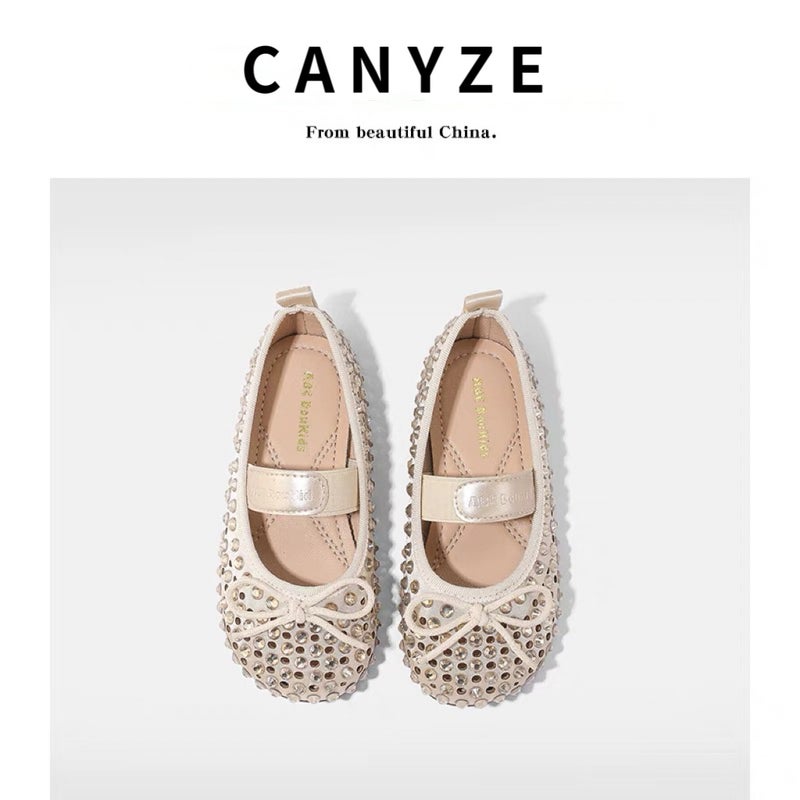 Canyze Girls Leather Shoes 2025 Spring New Children Bow Baby Crystal Shoes Shiny Princess Shoes - Image 1