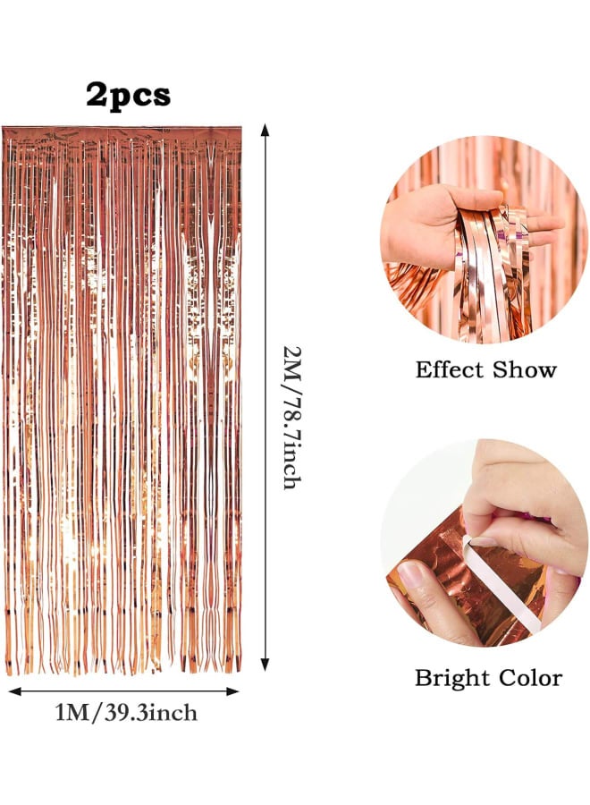 قطعتان من ستارة بهرج معدني من الرقائق المعدنية، 3.28 قدم × 6.56 قدم خلفية للحفلات ستائر زينة هامشية للتعليق، مستلزمات حفلات خلفية لحفلات الزفاف وأعياد الميلاد والعام الجديد - Image 2