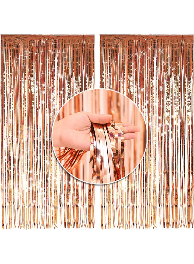 قطعتان من ستارة بهرج معدني من الرقائق المعدنية، 3.28 قدم × 6.56 قدم خلفية للحفلات ستائر زينة هامشية للتعليق، مستلزمات حفلات خلفية لحفلات الزفاف وأعياد الميلاد والعام الجديد - Image 1