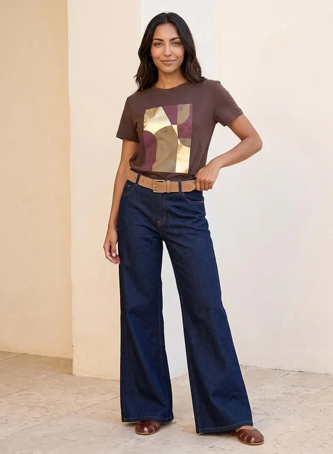 Splash FAV BLUE Denim Wide Leg Cotton Jeans for Women | Best Price UAE